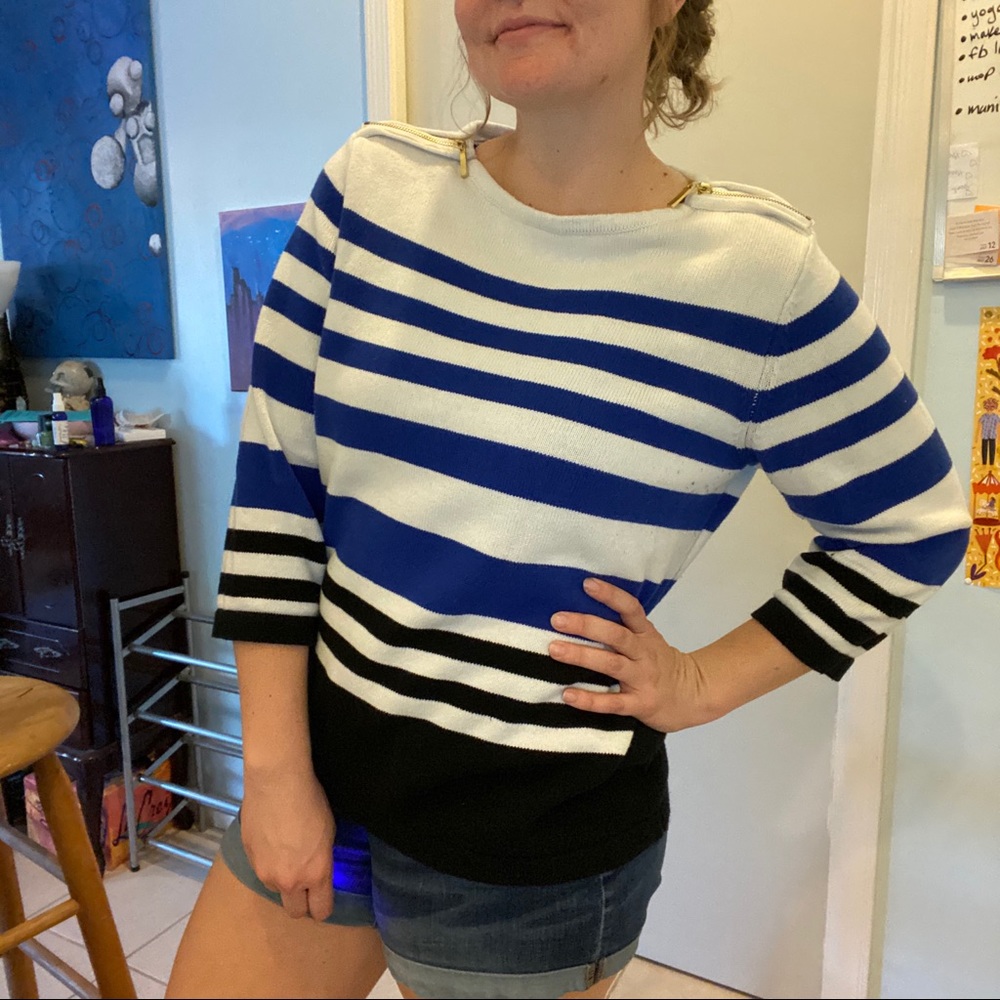 Blue and White Striped Sweater
